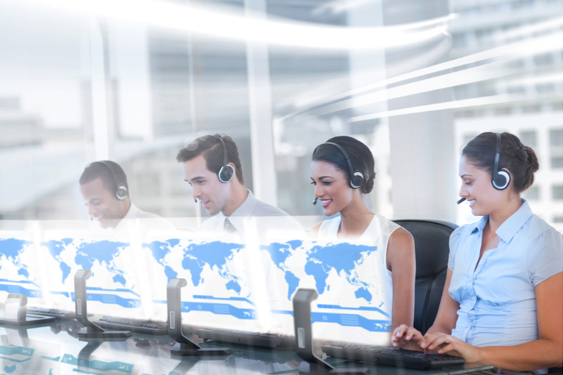 call center employees work on futuristic